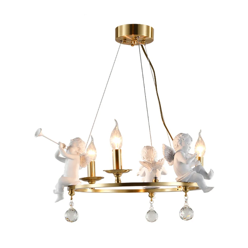 Traditionele kaars hangende kroonluchter metaal 3/6/8 lampen hanglamp messing met engel Clearhalo
