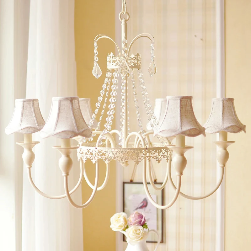 Traditionele klokkroonluchter verlichtingsarmatuur 6-kops kristallen hangende plafondlamp wit Clearhalo