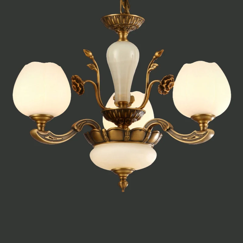 Traditionele knopvormige hanglamp 3/6 lichts matwitte glazen kroonluchter messing Clearhalo