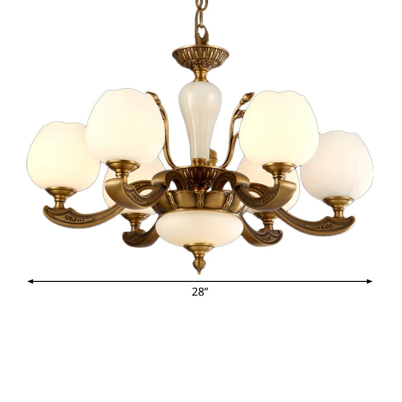 Traditionele knopvormige hanglamp 3/6 lichts matwitte glazen kroonluchter messing Clearhalo