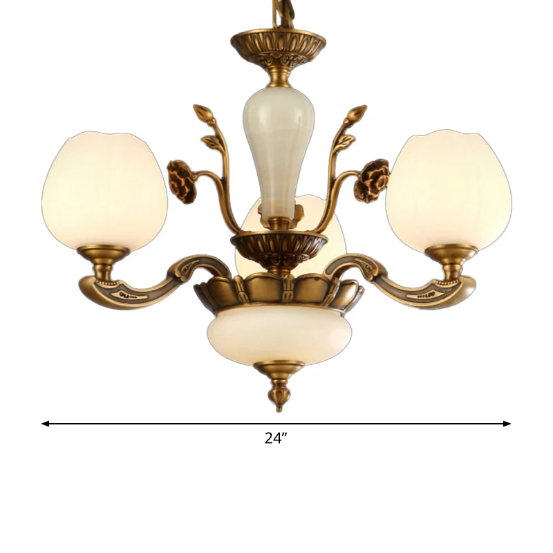Traditionele knopvormige hanglamp 3/6 lichts matwitte glazen kroonluchter messing Clearhalo