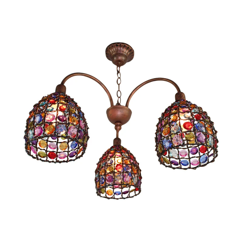 Traditionele koepelkroonluchter verlichtingsarmatuur 3 koppen metalen druppelhanger brons voor slaapkamer Clearhalo