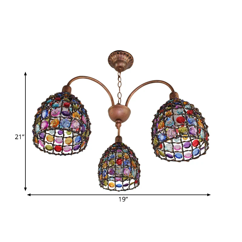 Traditionele koepelkroonluchter verlichtingsarmatuur 3 koppen metalen druppelhanger brons voor slaapkamer Clearhalo