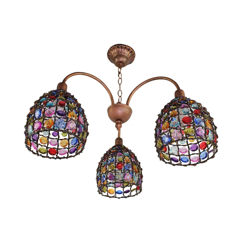 Traditionele koepelkroonluchter verlichtingsarmatuur 3 koppen metalen druppelhanger brons voor slaapkamer Clearhalo