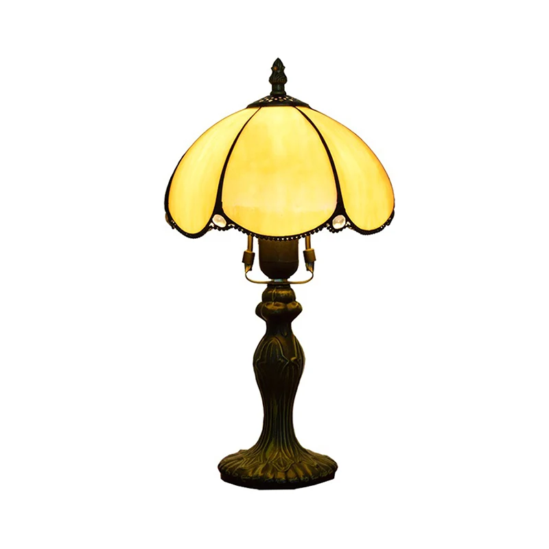 Traditionele koepelvormige leeslamp Art Glass 1-lichts tafellamp met kalebasbasis blauw/geel voor studeerkamer Clearhalo