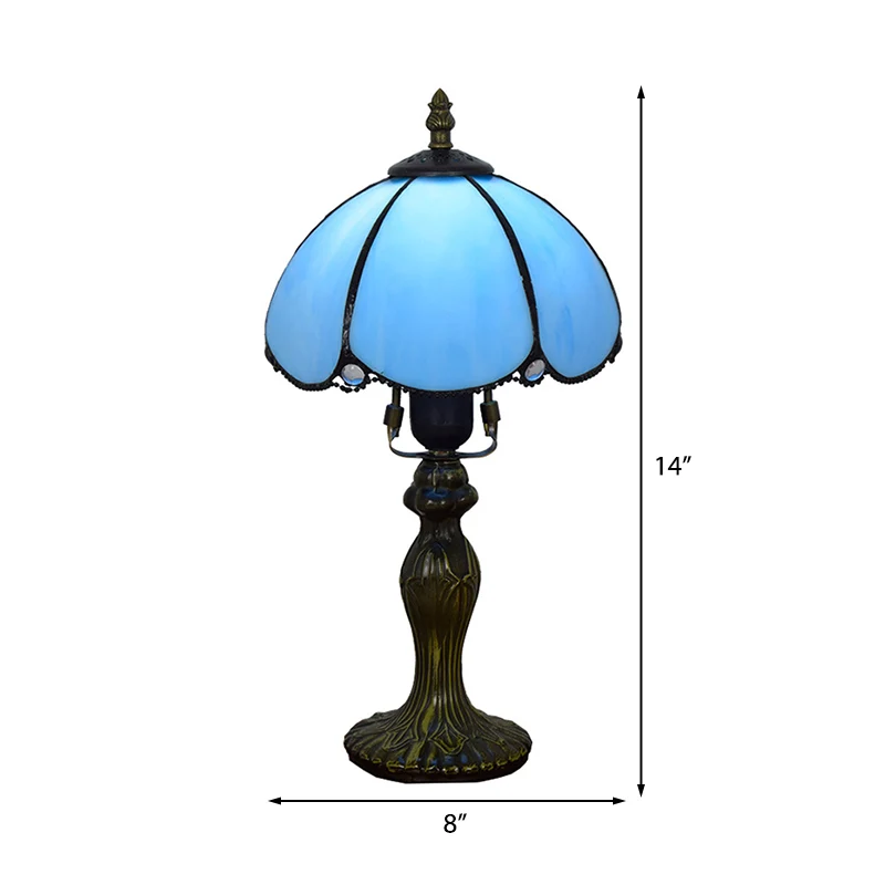 Traditionele koepelvormige leeslamp Art Glass 1-lichts tafellamp met kalebasbasis blauw/geel voor studeerkamer Clearhalo