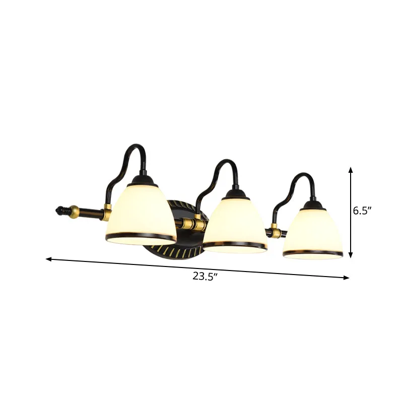 Traditionele kom ijdelheid verlichtingsarmatuur 2/3 lampen melkachtig glazen schans wandlamp zwart met metalen gebogen arm...