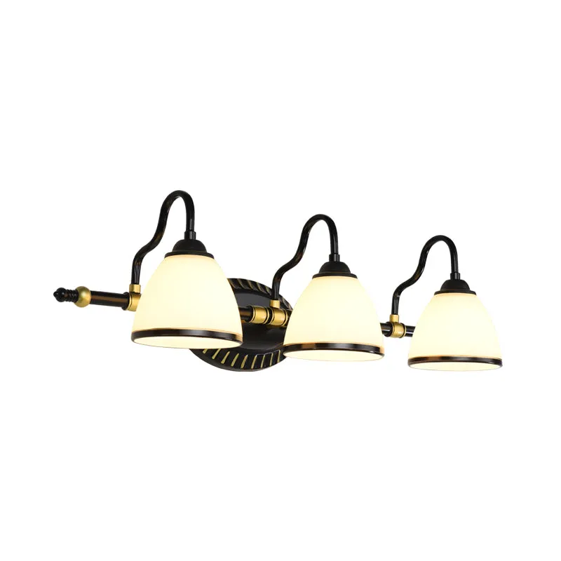 Traditionele kom ijdelheid verlichtingsarmatuur 2/3 lampen melkachtig glazen schans wandlamp zwart met metalen gebogen arm...