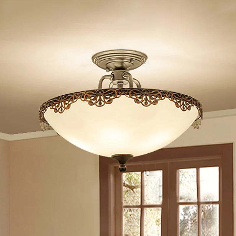 Traditionele komvormige plafondlamp, 6-lichts wit glas, semi-inbouwlamp voor eetkamer Clearhalo