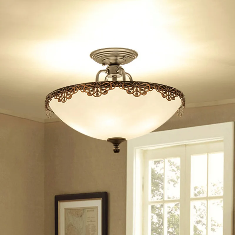 Traditionele komvormige plafondlamp, 6-lichts wit glas, semi-inbouwlamp voor eetkamer Clearhalo