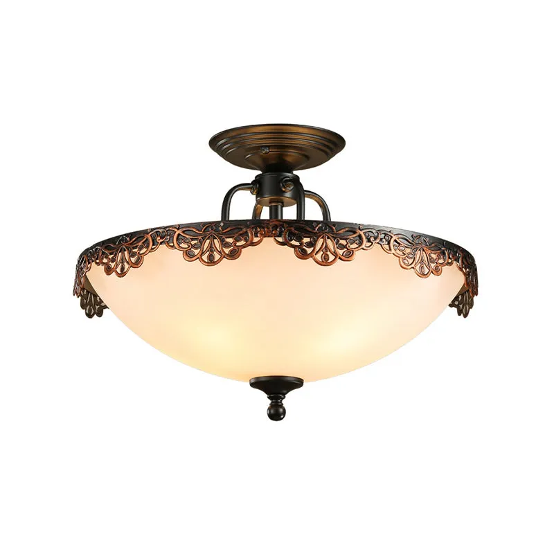 Traditionele komvormige plafondlamp, 6-lichts wit glas, semi-inbouwlamp voor eetkamer Clearhalo