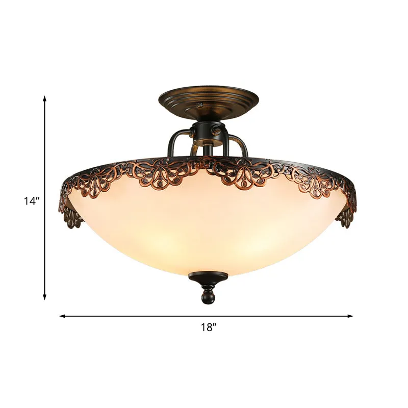 Traditionele komvormige plafondlamp, 6-lichts wit glas, semi-inbouwlamp voor eetkamer Clearhalo