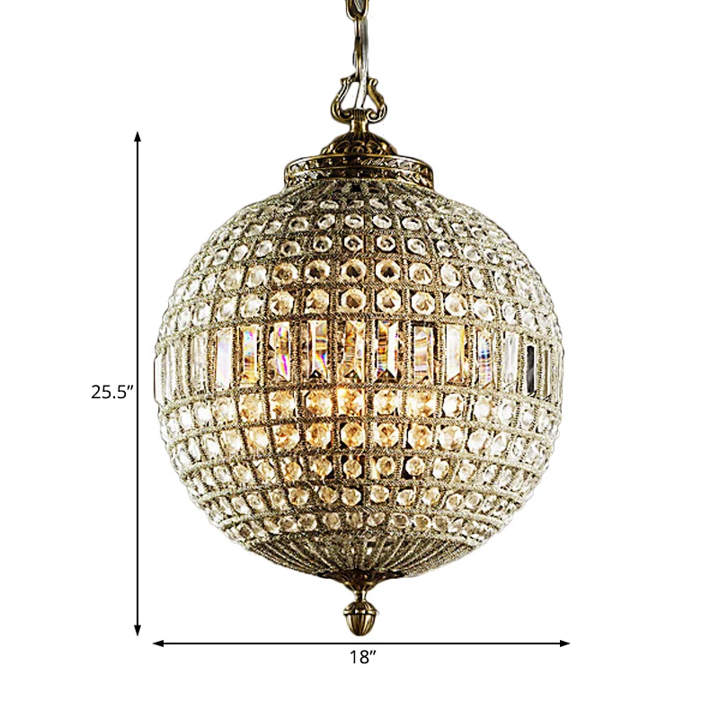 Traditionele Orb hanglamp 3 lampen kristallen kroonluchter lichtarmatuur messing voor woonkamer Clearhalo