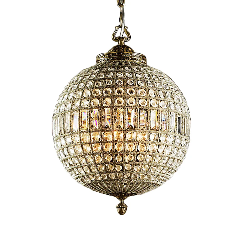 Traditionele Orb hanglamp 3 lampen kristallen kroonluchter lichtarmatuur messing voor woonkamer Clearhalo
