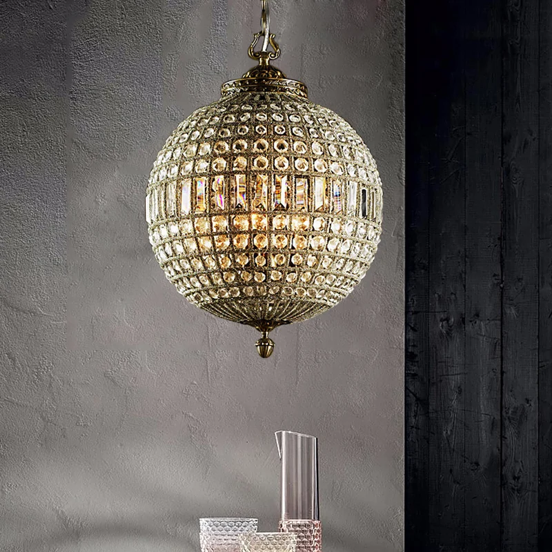 Traditionele Orb hanglamp 3 lampen kristallen kroonluchter lichtarmatuur messing voor woonkamer Clearhalo
