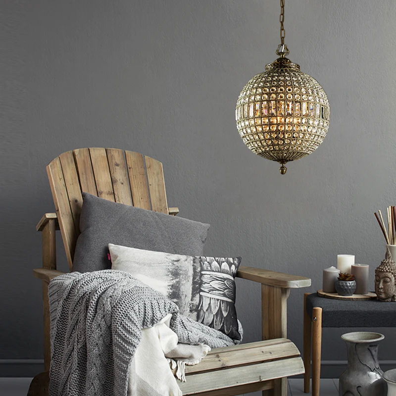 Traditionele Orb hanglamp 3 lampen kristallen kroonluchter lichtarmatuur messing voor woonkamer Clearhalo