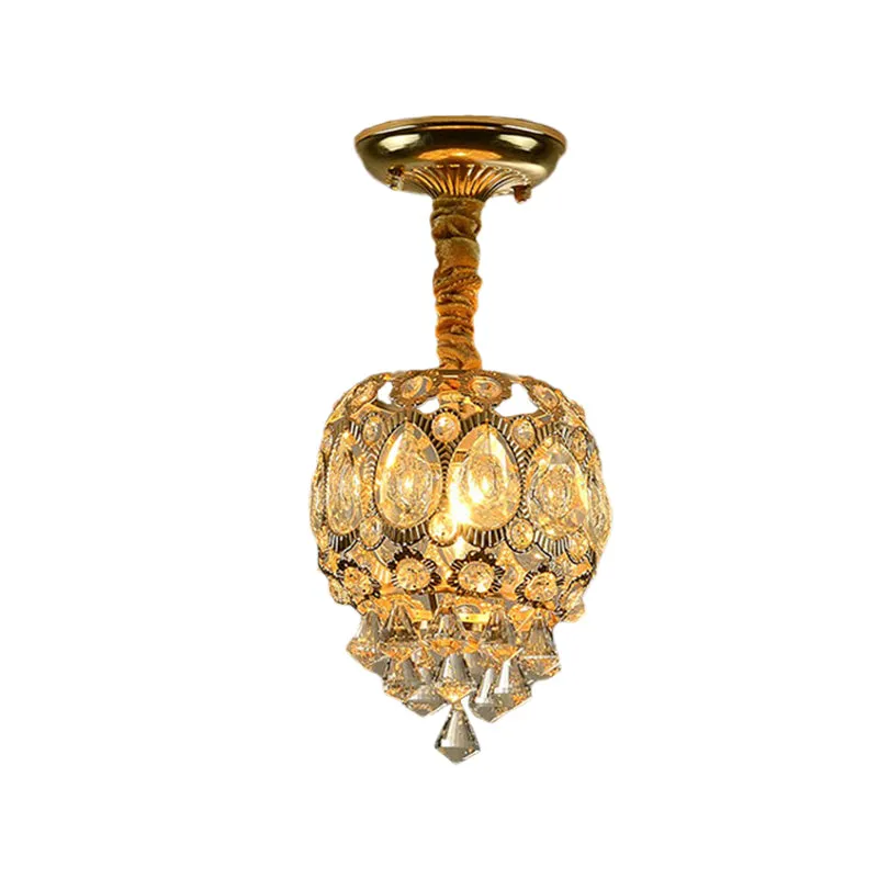 Traditionele ovale inbouwlamp met 1 lamp, kristal dicht bij plafondlamp goud Clearhalo
