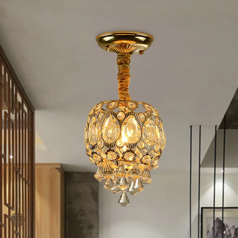 Traditionele ovale inbouwlamp met 1 lamp, kristal dicht bij plafondlamp goud Clearhalo