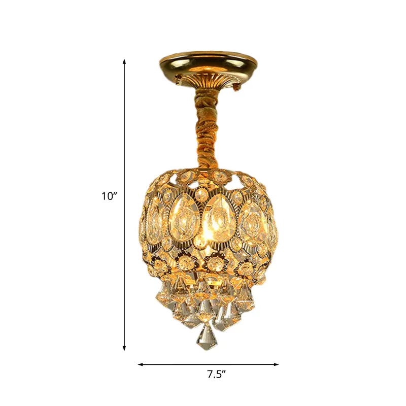 Traditionele ovale inbouwlamp met 1 lamp, kristal dicht bij plafondlamp goud Clearhalo