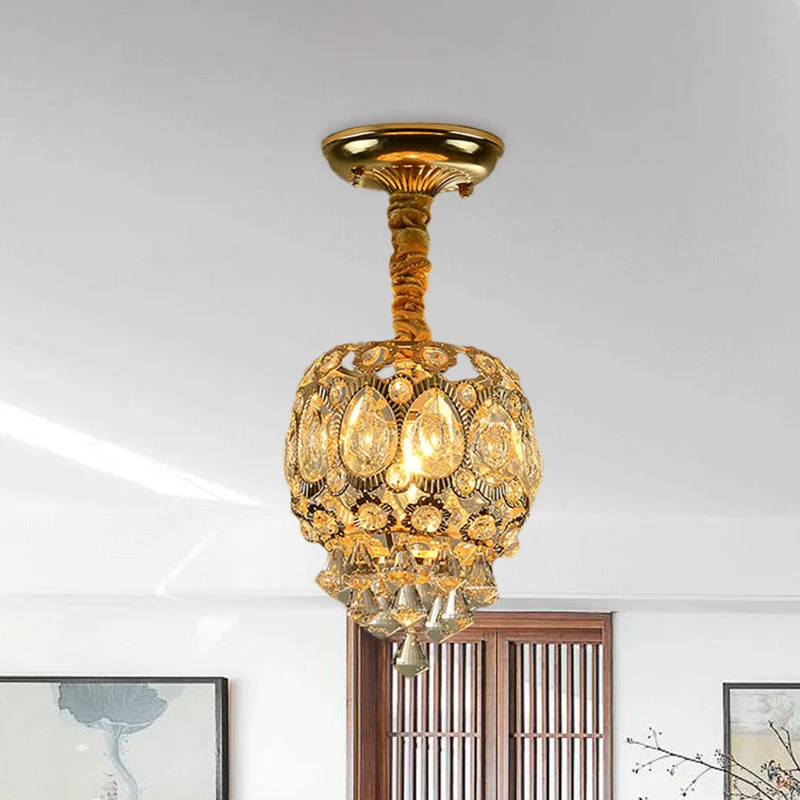 Traditionele ovale inbouwlamp met 1 lamp, kristal dicht bij plafondlamp goud Clearhalo