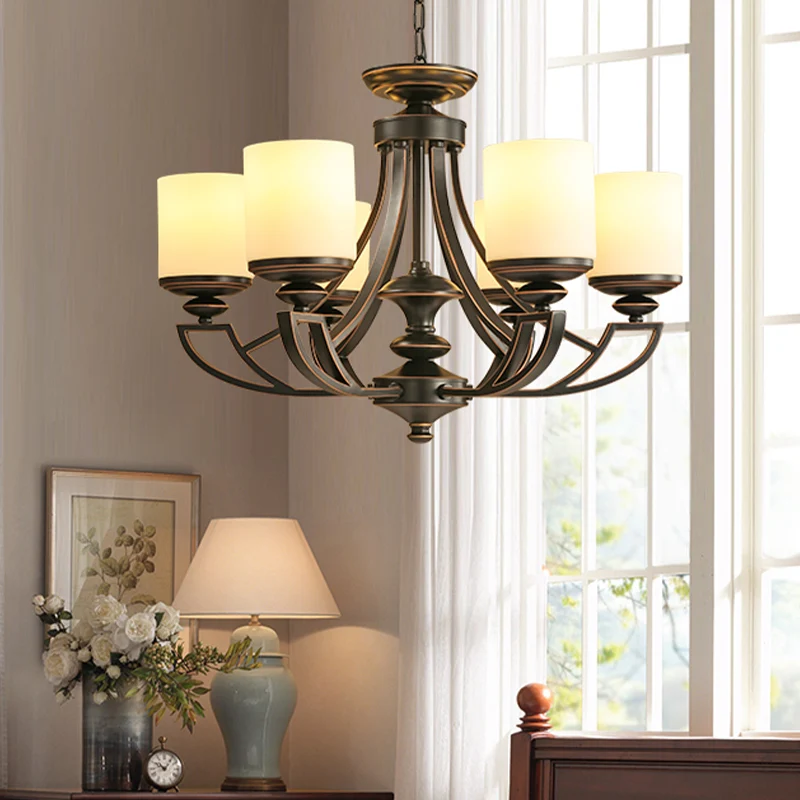 Traditionele Starburst hangende kroonluchter 3/6 lampen metalen plafondlamp armatuur zwart voor woonkamer met cilinder mat...