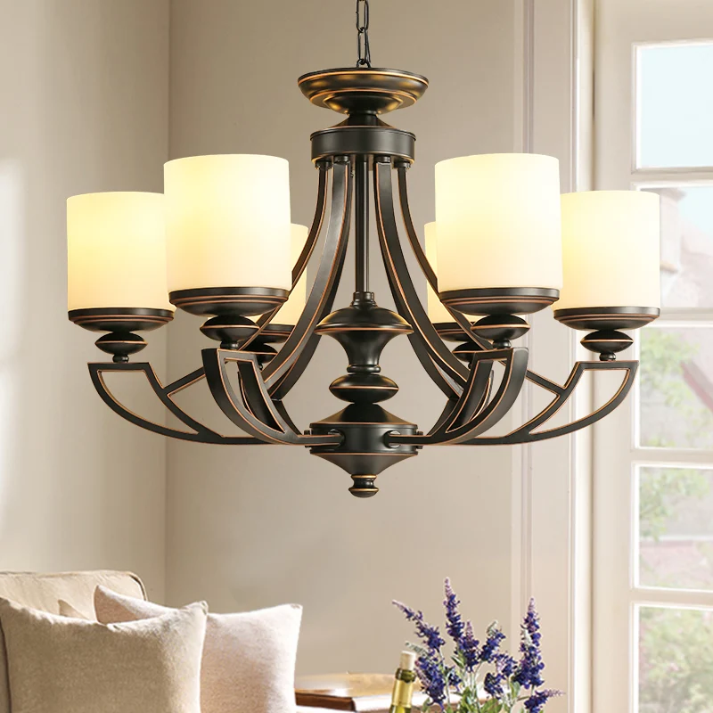 Traditionele Starburst hangende kroonluchter 3/6 lampen metalen plafondlamp armatuur zwart voor woonkamer met cilinder mat...