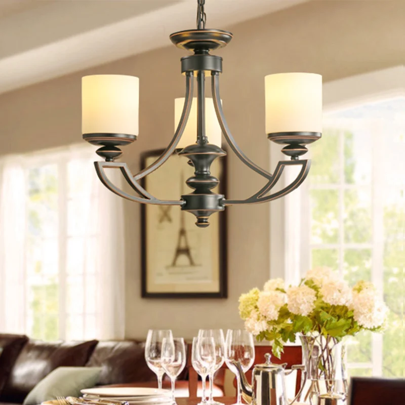Traditionele Starburst hangende kroonluchter 3/6 lampen metalen plafondlamp armatuur zwart voor woonkamer met cilinder mat...