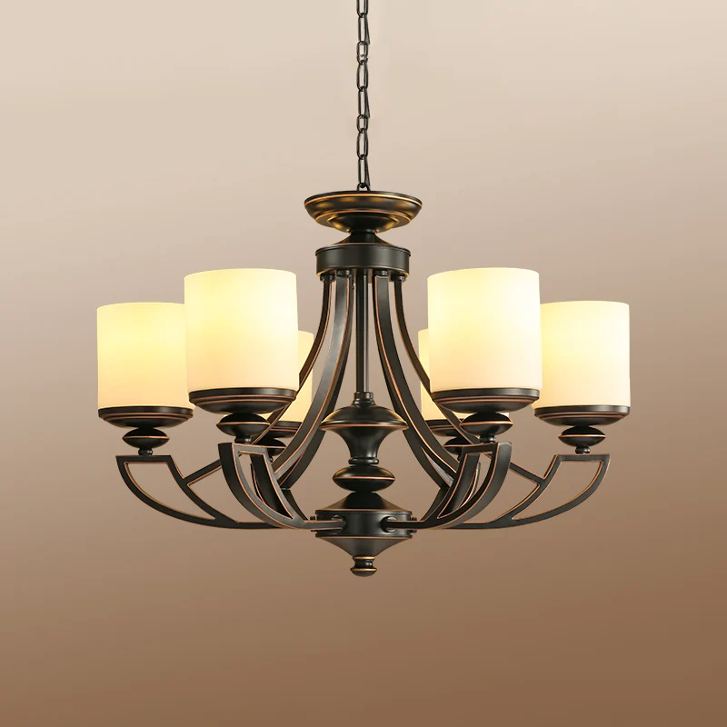 Traditionele Starburst hangende kroonluchter 3/6 lampen metalen plafondlamp armatuur zwart voor woonkamer met cilinder mat...