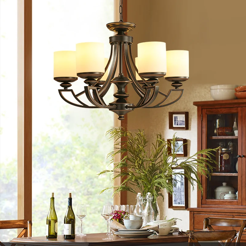 Traditionele Starburst hangende kroonluchter 3/6 lampen metalen plafondlamp armatuur zwart voor woonkamer met cilinder mat...