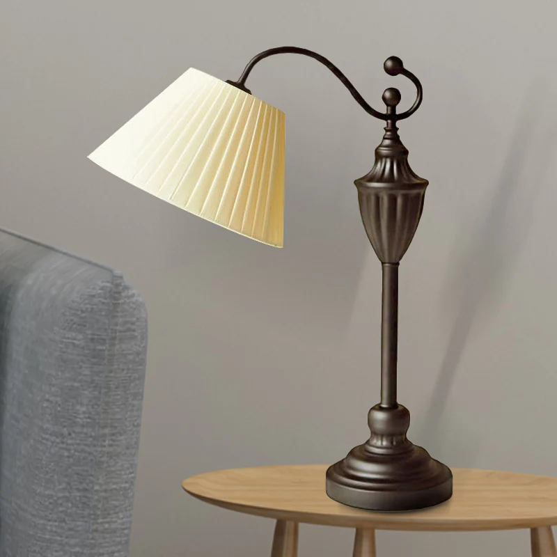 Traditionele tonvormige studielamp 1 lichte stoffen taakverlichting wit/blauw/groen voor slaapkamer Clearhalo