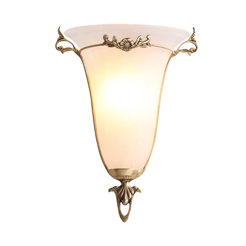 Traditionele trompet wandmontage verlichting matglas 1 kop wandgemonteerde lamp messing Clearhalo