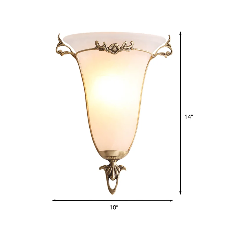Traditionele trompet wandmontage verlichting matglas 1 kop wandgemonteerde lamp messing Clearhalo