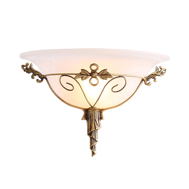 Traditionele trompetblaker wit/geel glas 1 lamp wandgemonteerd lichtarmatuur met bladdeco voor trap Clearhalo