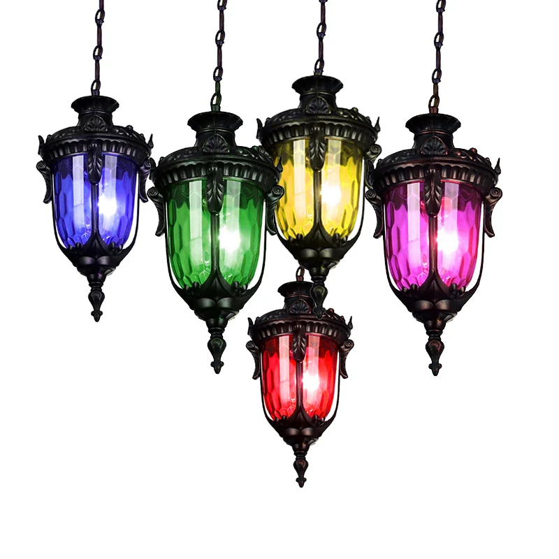Traditionele Urn hanglamp rood/geel/blauw glas 1/5 lampen hanglamp voor woonkamer Clearhalo