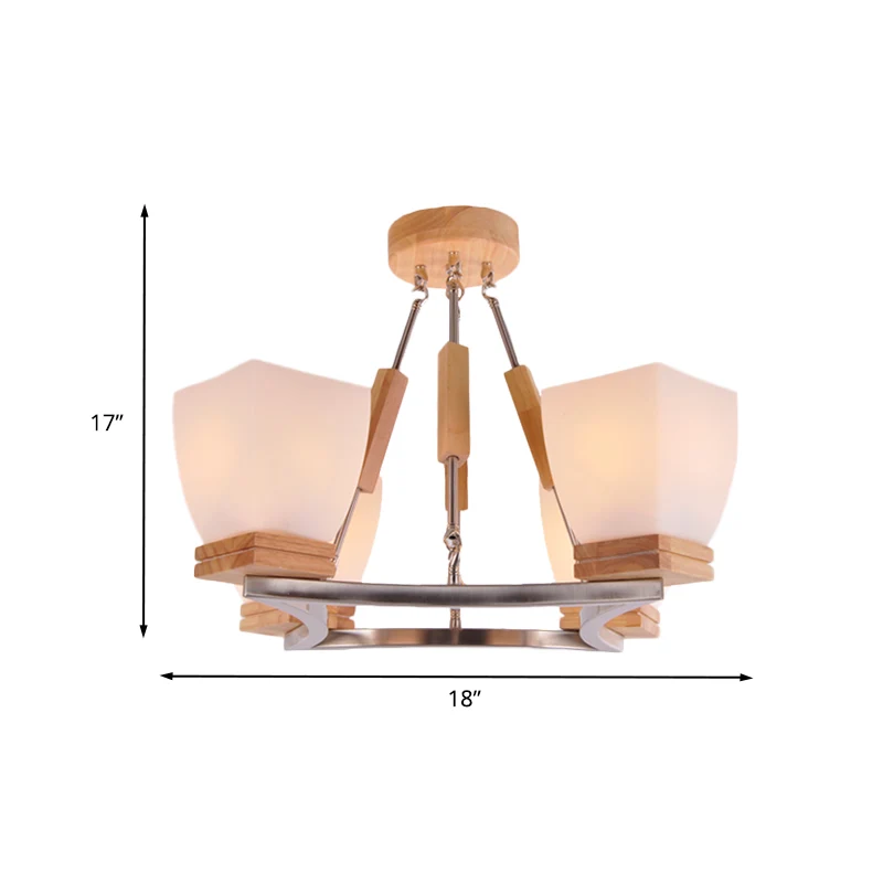 Trapezium hangende kroonluchter modernisme wit matglas 4 koppen chroom en hout plafondlamp Clearhalo