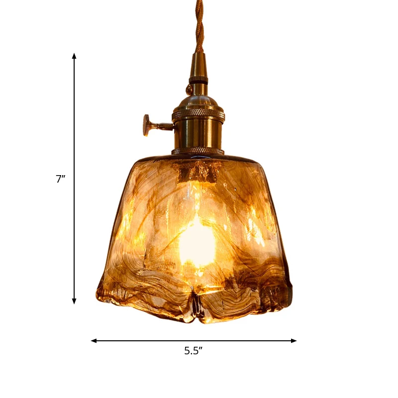 Trapezium/Kegel/Cuboid Hanglamp Modernistisch Amber Albast Glas 1 Licht Messing Downverlichting Hanger voor Eetkamer Clear...