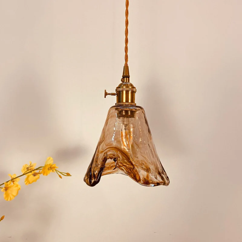 Trapezium/Kegel/Cuboid Hanglamp Modernistisch Amber Albast Glas 1 Licht Messing Downverlichting Hanger voor Eetkamer Clear...