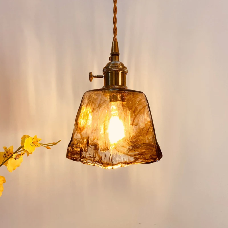 Trapezium/Kegel/Cuboid Hanglamp Modernistisch Amber Albast Glas 1 Licht Messing Downverlichting Hanger voor Eetkamer Clear...