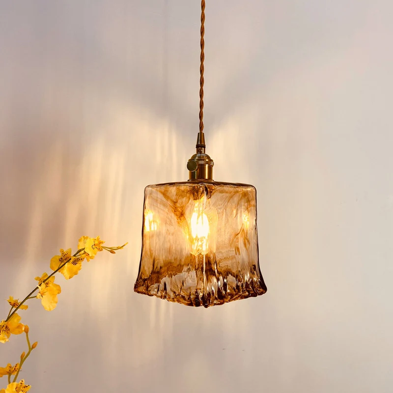 Trapezium/Kegel/Cuboid Hanglamp Modernistisch Amber Albast Glas 1 Licht Messing Downverlichting Hanger voor Eetkamer Clear...