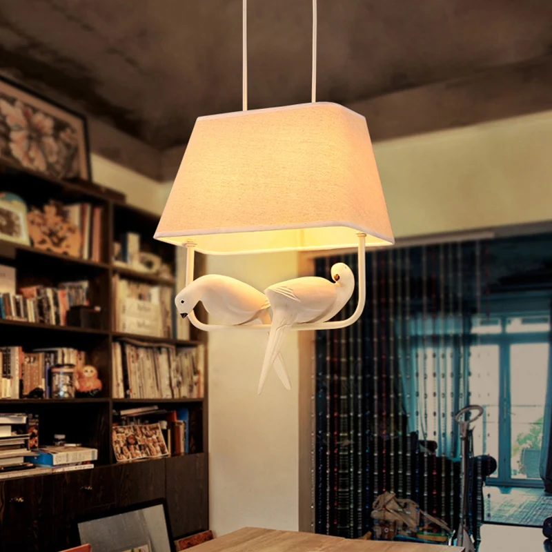 Trapeziumvormige eetkamer hanglampset Traditionele stof 1/2/3 licht Witte hanglamp met vogel Clearhalo