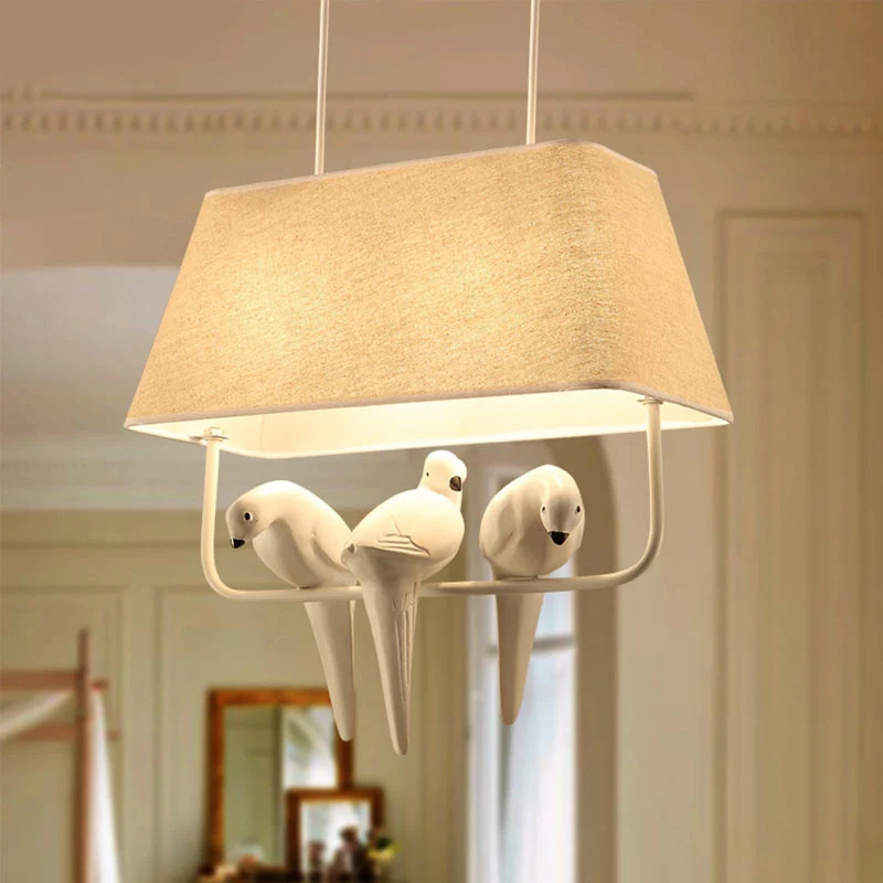 Trapeziumvormige eetkamer hanglampset Traditionele stof 1/2/3 licht Witte hanglamp met vogel Clearhalo
