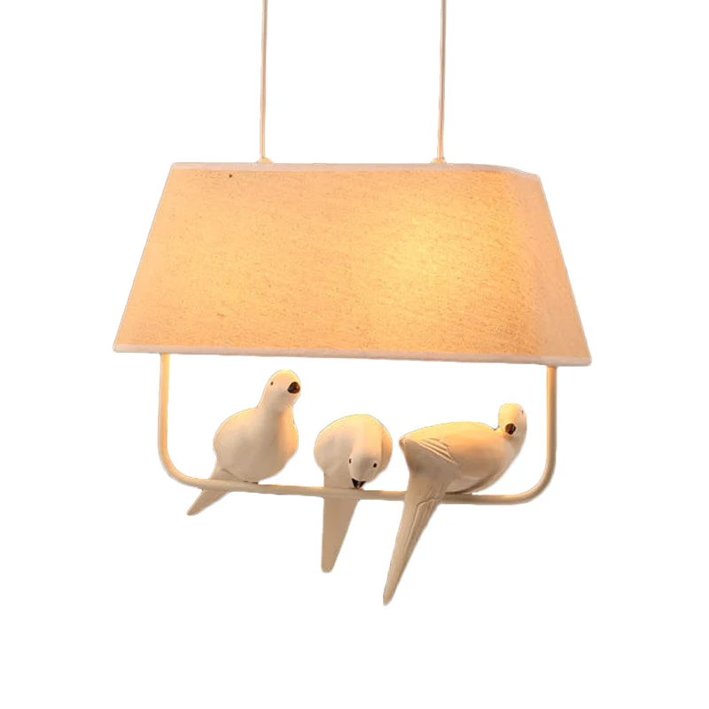 Trapeziumvormige eetkamer hanglampset Traditionele stof 1/2/3 licht Witte hanglamp met vogel Clearhalo