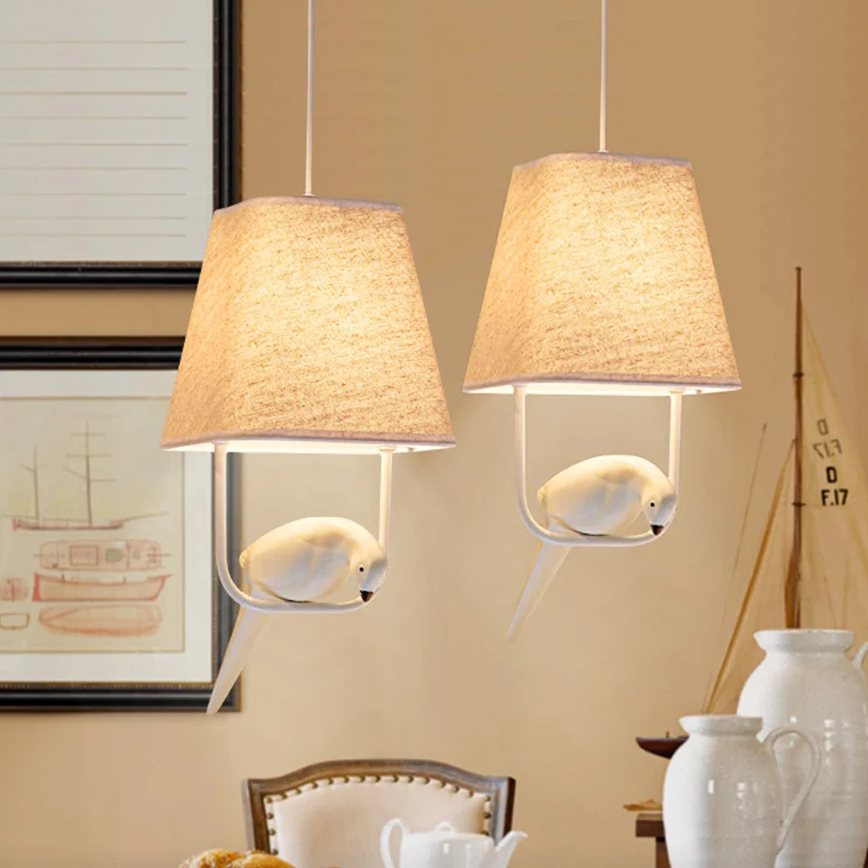 Trapeziumvormige eetkamer hanglampset Traditionele stof 1/2/3 licht Witte hanglamp met vogel Clearhalo