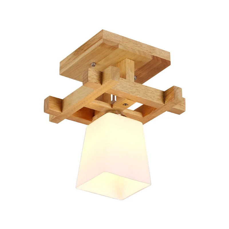 Trapeziumvormige gangpad-plafondlamp opaalglas 1-lichts Scandinavische stijl semi-inbouwlamp warm/wit licht met houten bla...