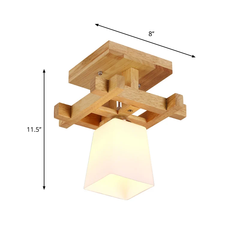 Trapeziumvormige gangpad-plafondlamp opaalglas 1-lichts Scandinavische stijl semi-inbouwlamp warm/wit licht met houten bla...