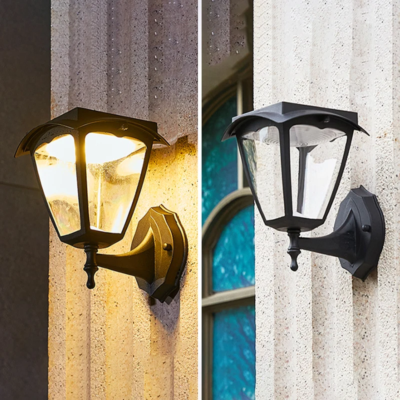 Trapeziumvormige kunststof LED-wandlamp op zonne-energie Eenvoud Buiten wandgemonteerde lamp zwart Clearhalo