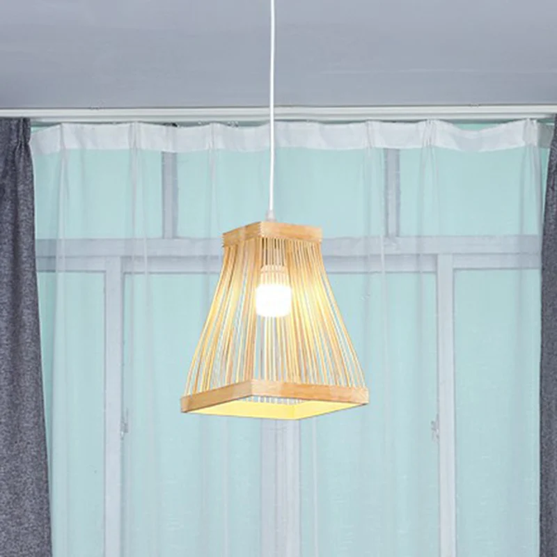 Trapeziumvormige nachtkastje hanglamp bamboe 1 lamp Scandinavische stijl slingerlicht hout Clearhalo