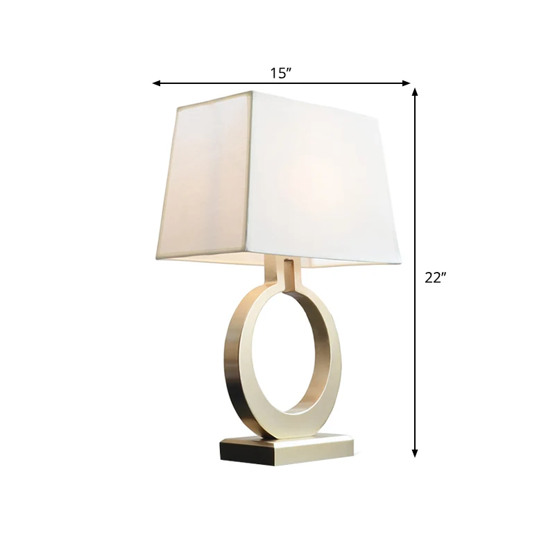 Trapeziumvormige stoffen nachtlamp rustieke stijl 1-lichts studeerkamer tafelverlichting met metalen ringontwerp goud Clea...
