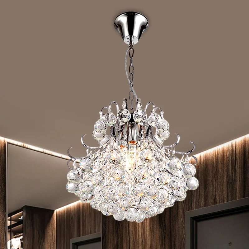 Trapsgewijze plafondkroonluchter eigentijds helder kristal 4 koppen chroom hangende hanglamp voor slaapkamer Clearhalo