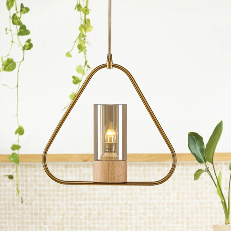 Triangle Drop Hanger Modernisme Metaal 1 Kop Woonkamer Hanglamp goud Clearhalo